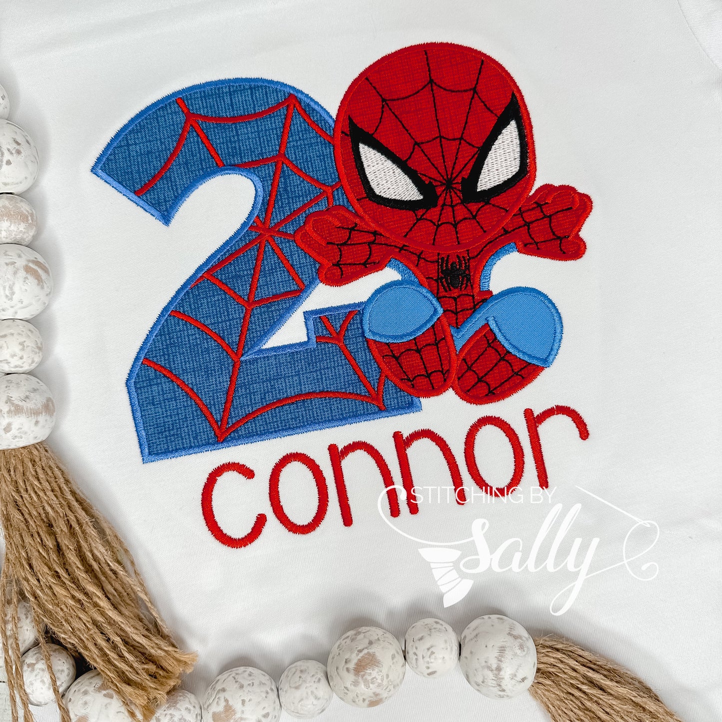 Red and Blue spider man applique birthday shirt