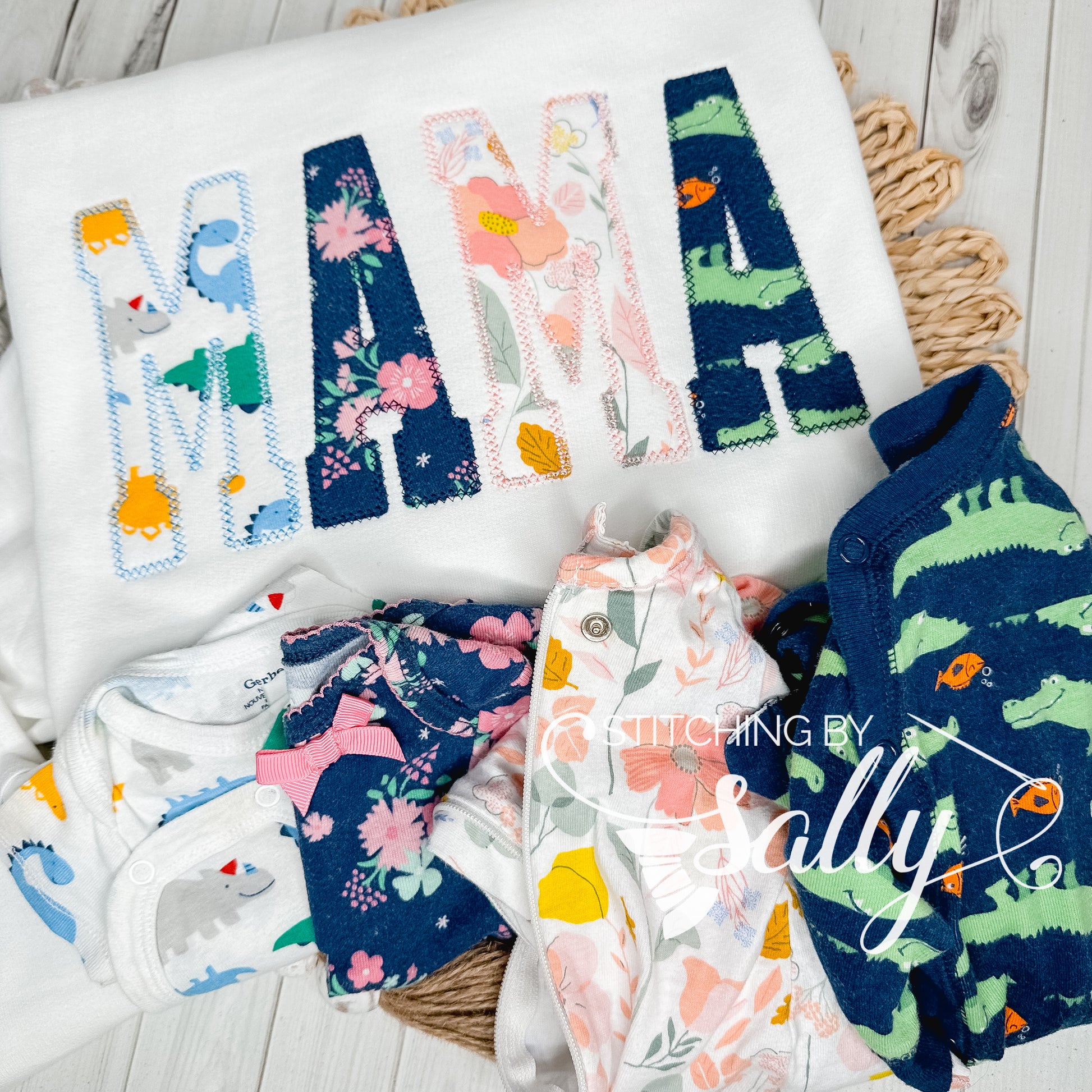 Mama appliqué with baby onesies