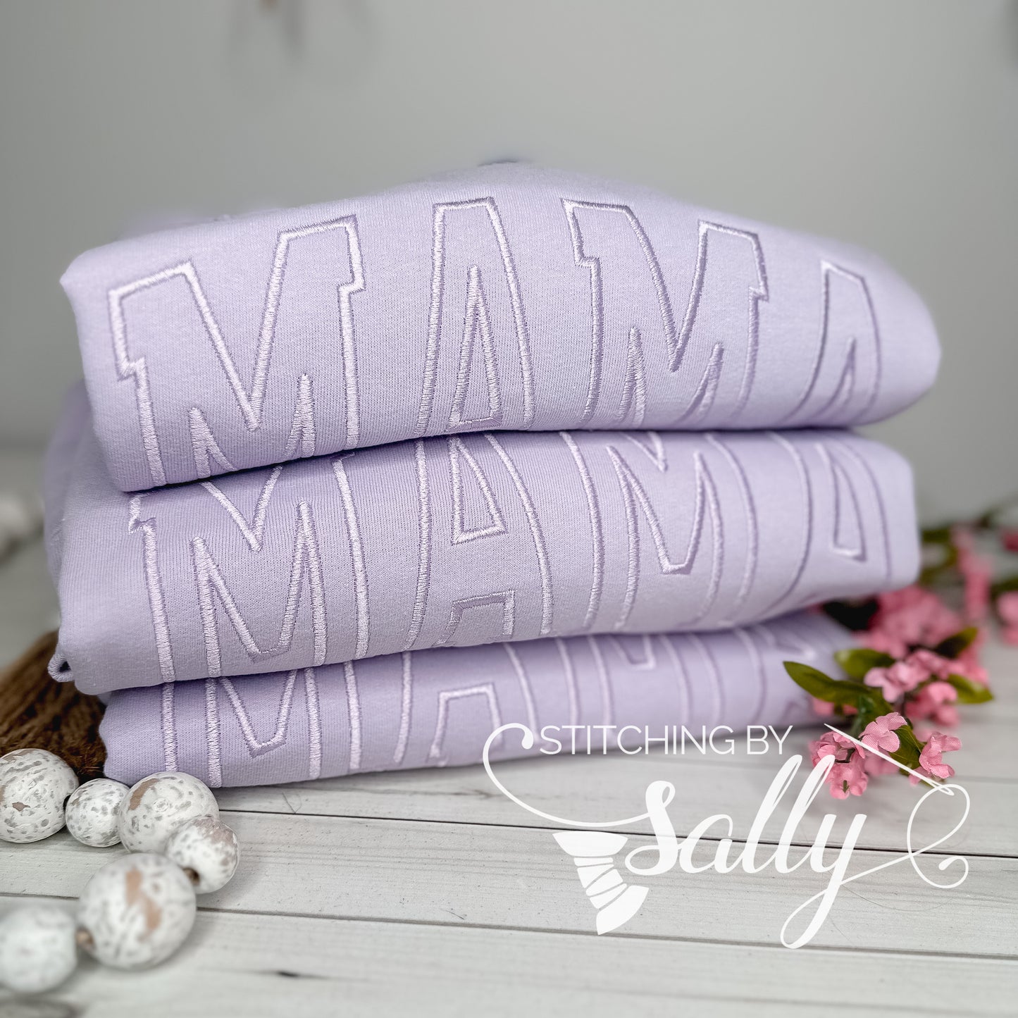 Arched MAMA Lavender Tone on Tone Embroidered Sweatshirt