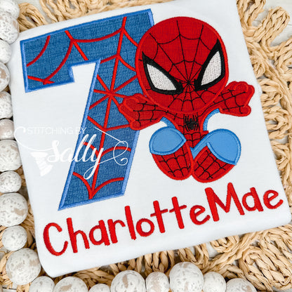 Red and Blue spider man applique birthday shirt