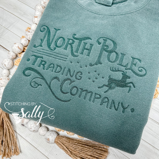 North Pole Trading Co Embroidered Crewneck | Christmas Crewneck | Simplistic Embroidered