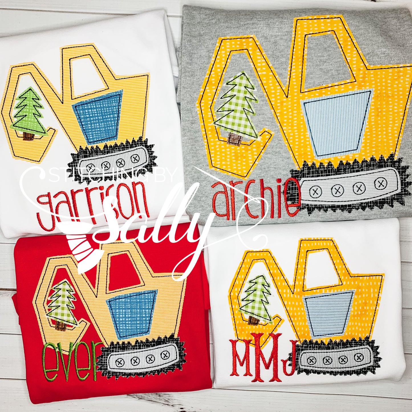 Excavator Applique Shirt, Chrsitmas Construction truck