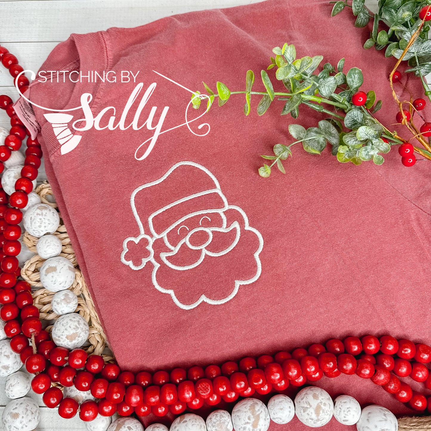 Jolly Santa Embroidered Comfort Colors Shirt, Long Sleeve