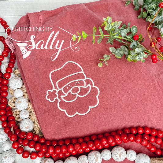 Jolly Santa Embroidered Comfort Colors Shirt, Long Sleeve