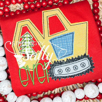 Excavator Applique Shirt, Chrsitmas Construction truck