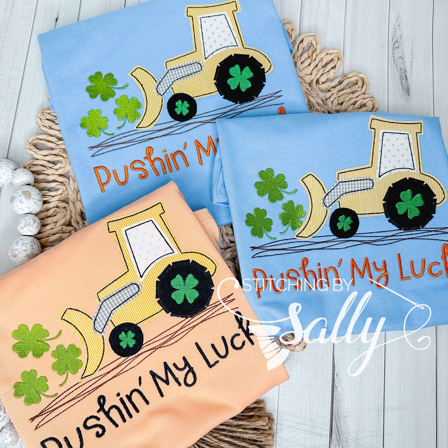 Pushin' My Luck Excavator Applique St Patricks Day Shirt