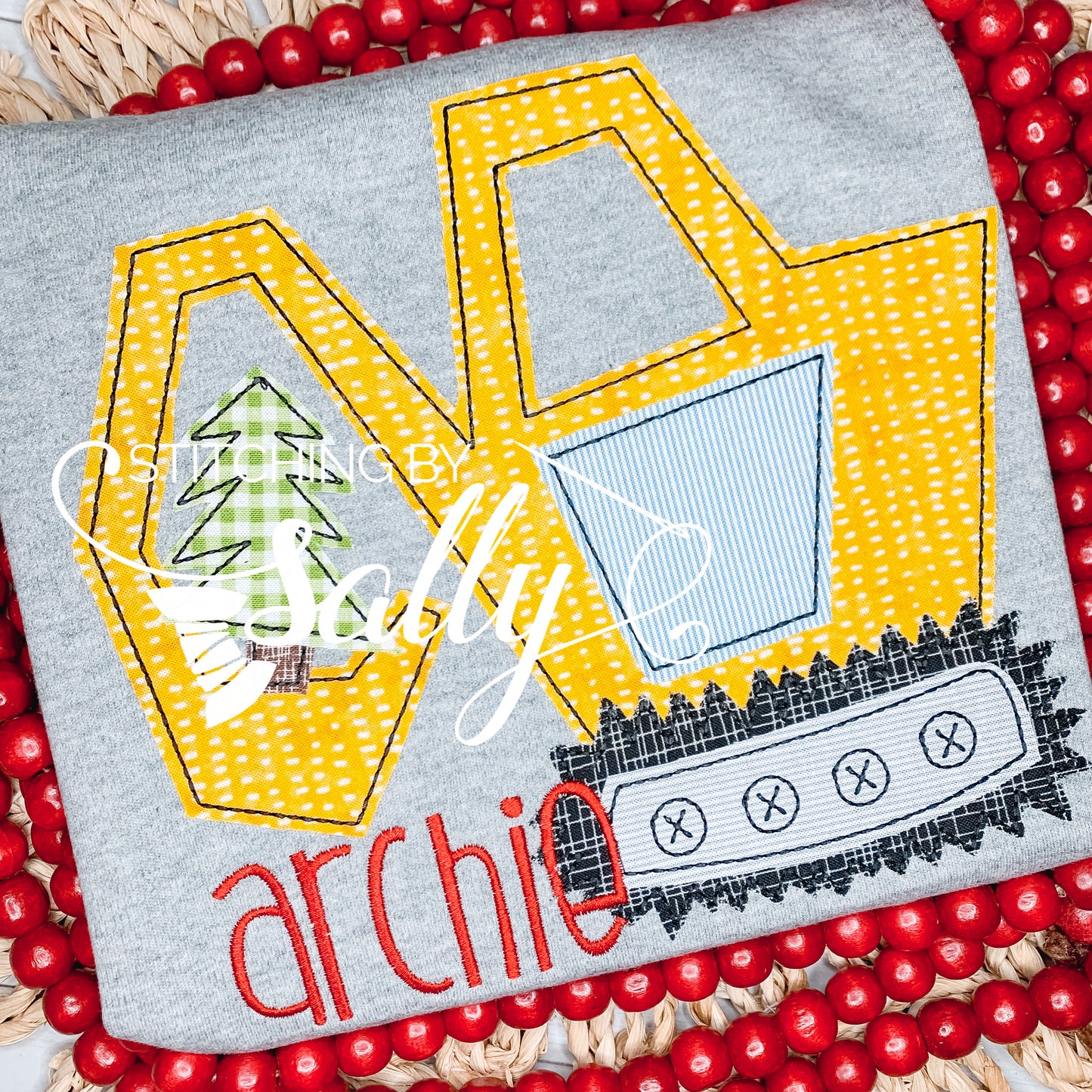 Excavator Applique Shirt, Chrsitmas Construction truck