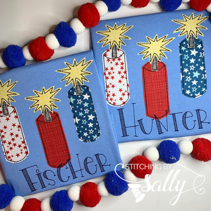 Boys Fireworks Applique Shirt, Custom Patriotic Applique Shirt