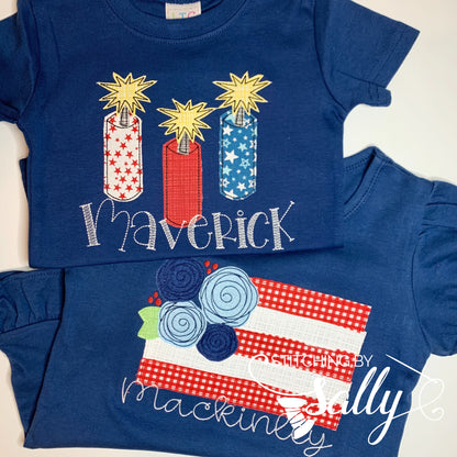 Boys Fireworks Applique Shirt, Custom Patriotic Applique Shirt