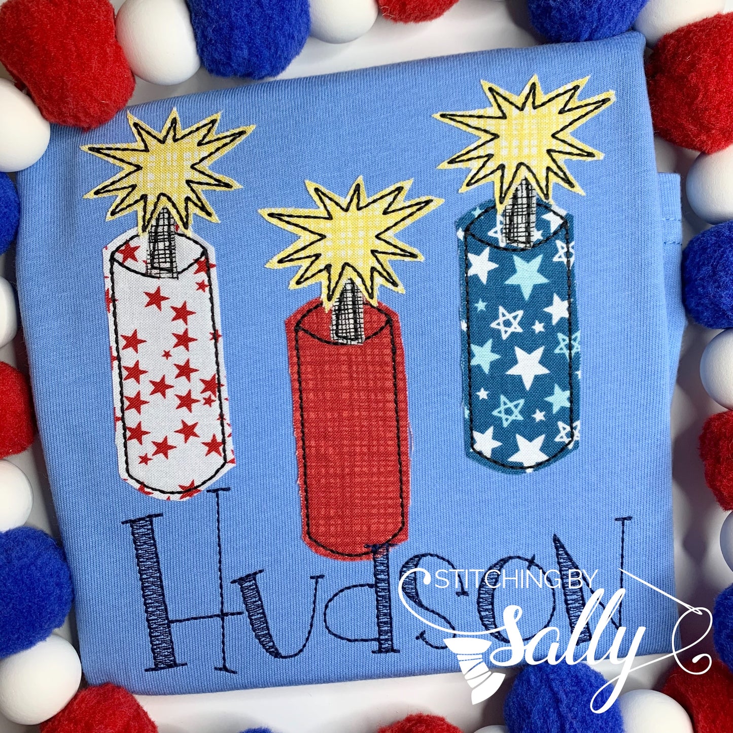 Boys Fireworks Applique Shirt, Custom Patriotic Applique Shirt