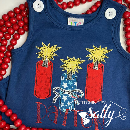 Girls Fireworks Applique Shirt, Custom Patriotic Embroidered Shirt