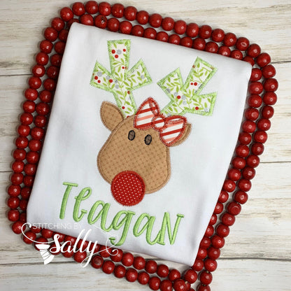 Girly Reindeer with Bow Appliqué Shirt