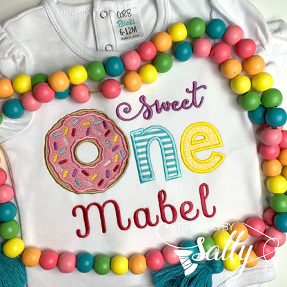 Girls Sweet One Donut Applique First Birthday Shirt