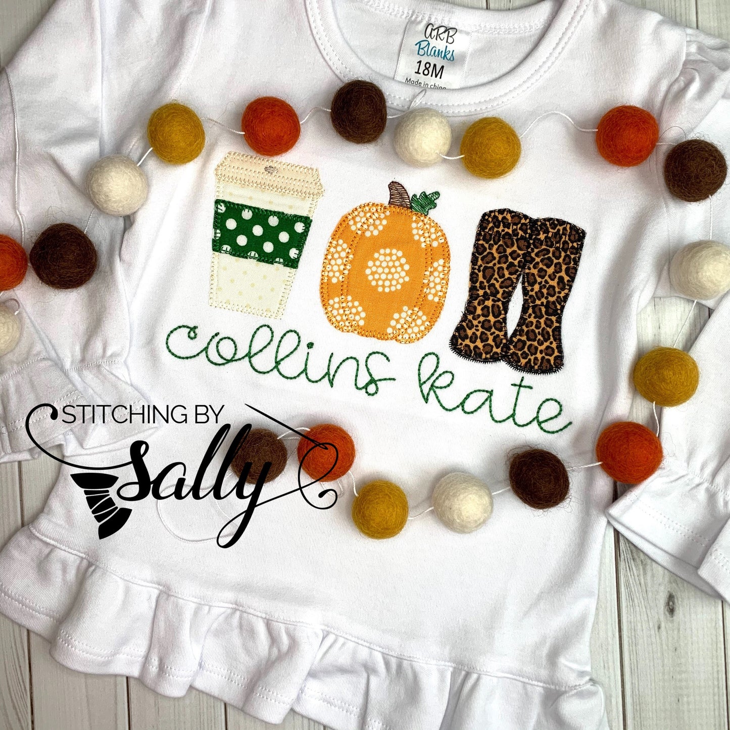 Girls Fall Trio Applique Shirt, Latte Pumpkin and Leopard Boots