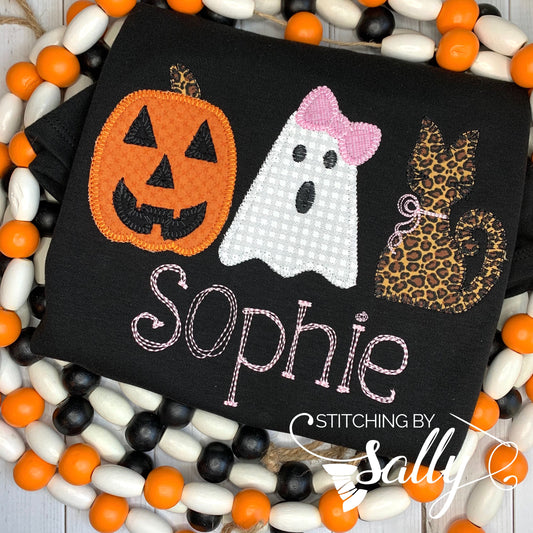 Girls Spooky Trio Halloween Applique Shirt