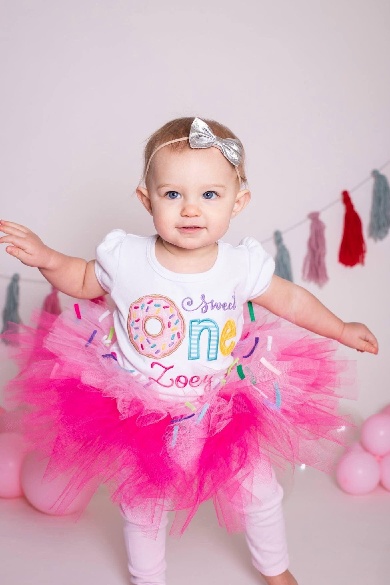 Girls Sweet One Donut Applique First Birthday Shirt