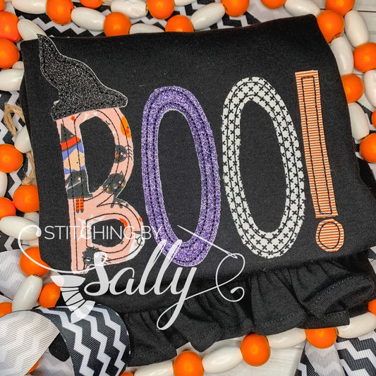 Girls Halloween Applique Boo Shirt