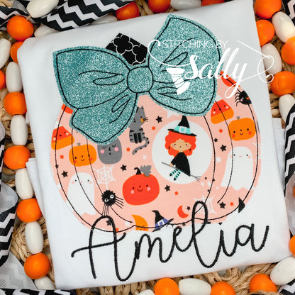 Girls Pumpkin With Bow Appliqué Shirt