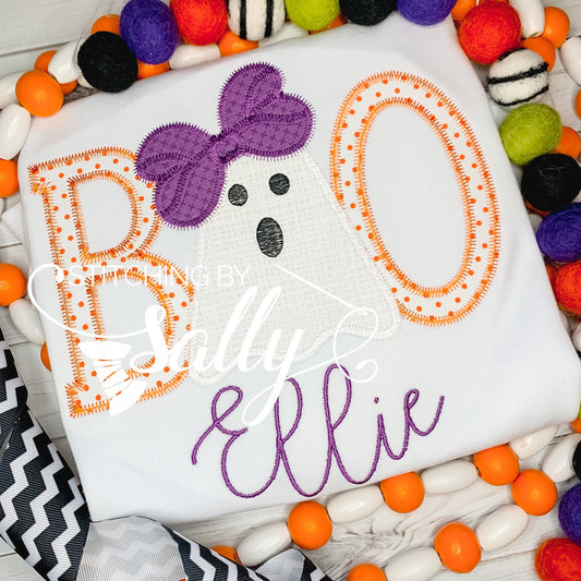 Girls Boo Halloween Applique Shirt