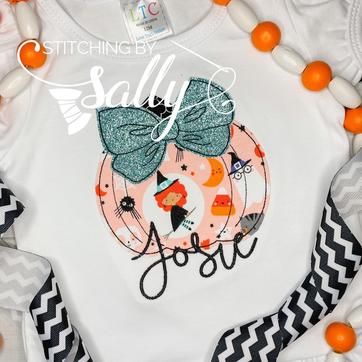 Girls Pumpkin With Bow Appliqué Shirt