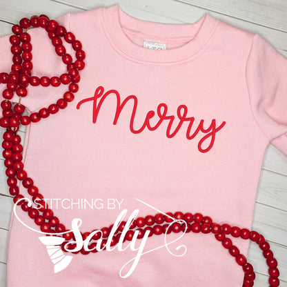 Girls Pink Merry Embroidered Sweatshirt