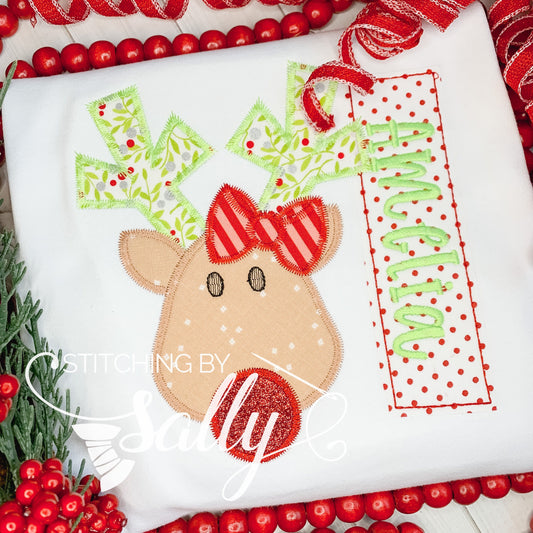 Girly Reindeer with Bow Appliqué Shirt