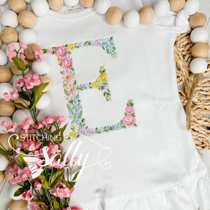 Girls Embroidered Floral Initial with Name Shirt