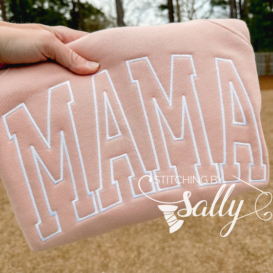 MAMA Embroidered Sweatshirt – Soft Peach & White