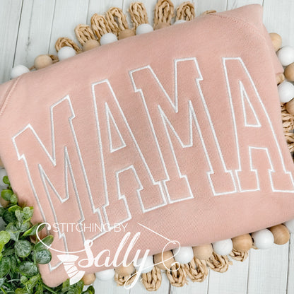 MAMA Embroidered Sweatshirt – Soft Peach & White