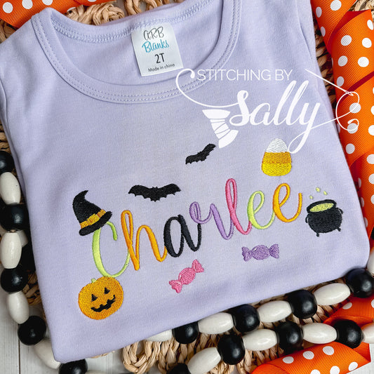 Halloween Name Embroidery Shirt