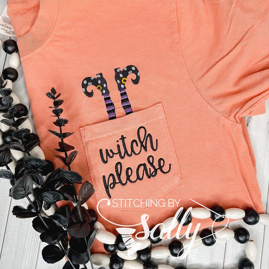 Witch Please Embroidered Comfort Colors Pocket T-Shirt