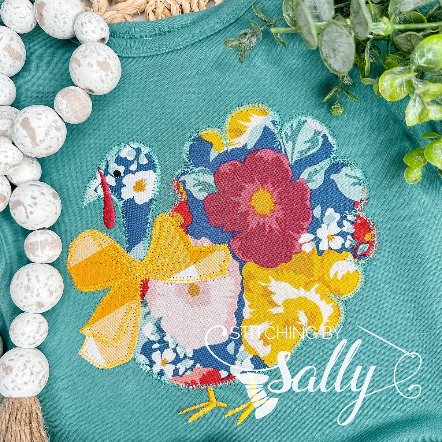 Girls Floral Turkey with Bow Applique Shirt