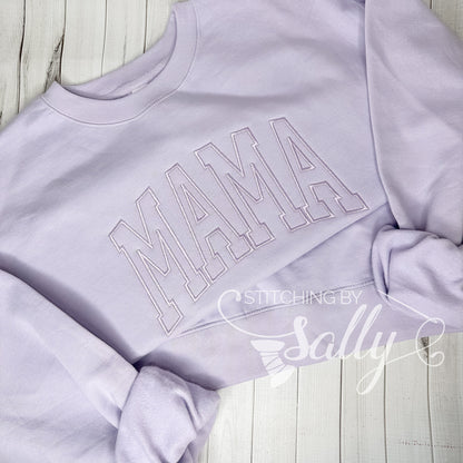 Arched MAMA Lavender Tone on Tone Embroidered Sweatshirt