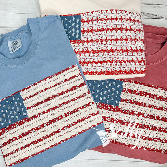 Raggy Quilted Flag Appliqué Comfort Colors Shirt