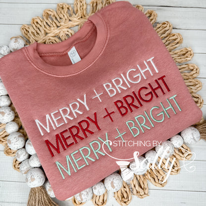 merry and bright, embroidered sweatshirt
