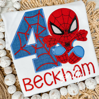 Red and Blue spider man applique birthday shirt